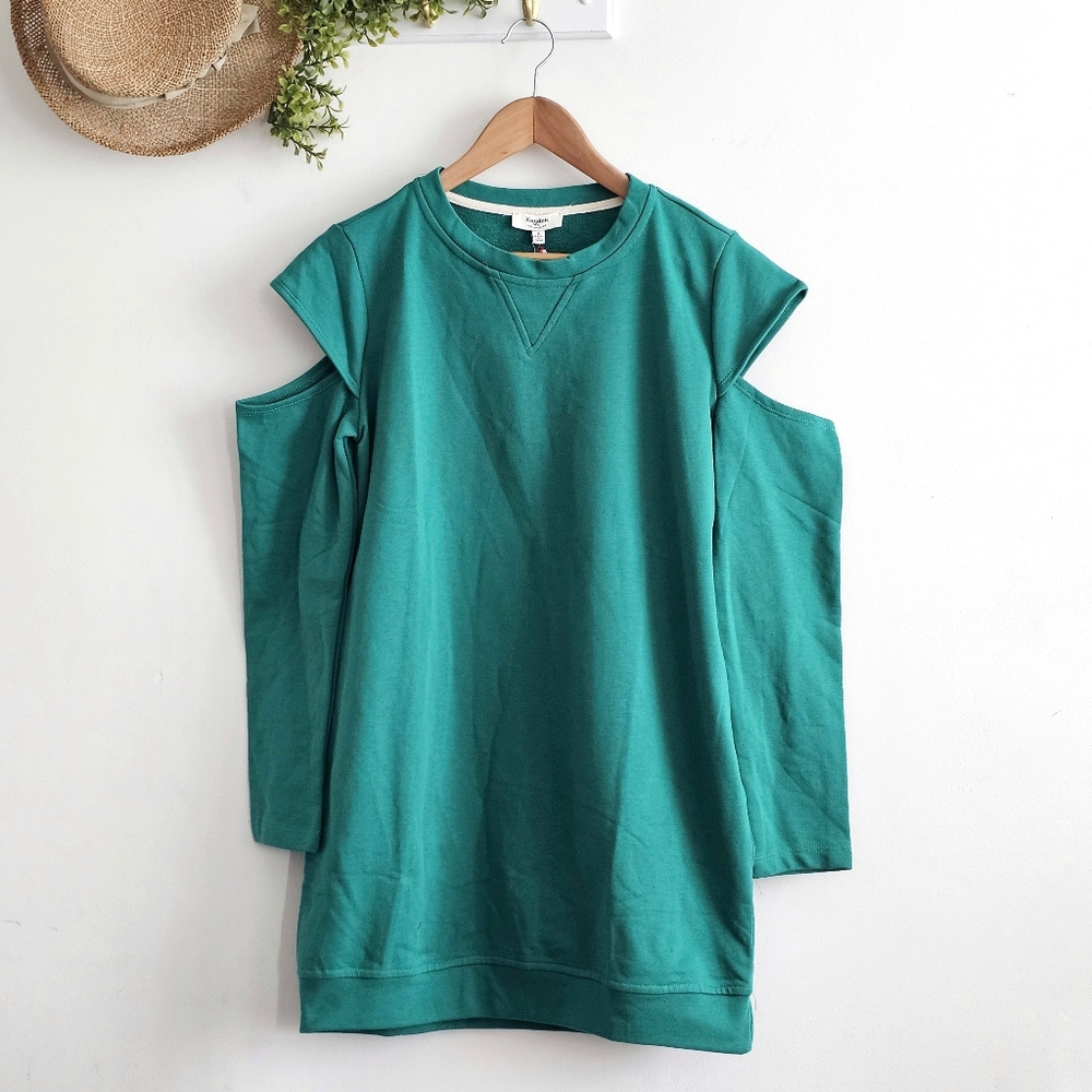 💚 Hayden LA Cold Shoulder Sweatshirt Dress Green Long Sleeve Pockets Small